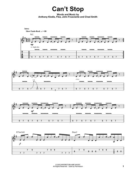 Can T Stop By Red Hot Chili Peppers Guitar Tab Play Along Guitar