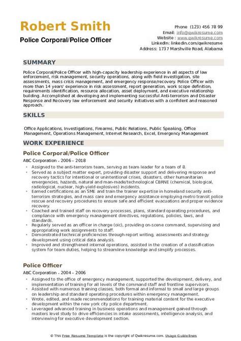 Police Officer Resume Samples No Experience Master Of Template Document