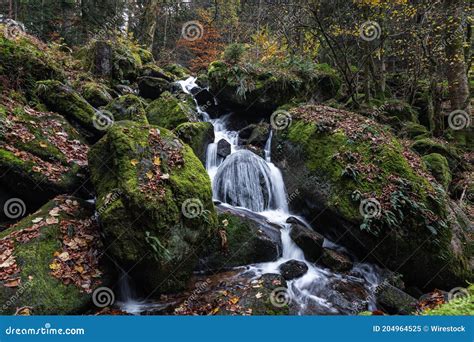 Mystic Cascade Waterfall In Gertelbach Black Forest Germany Stock