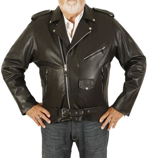 Mens 4xl Black Hide Leather Brando Biker Jacket From Simons Leather