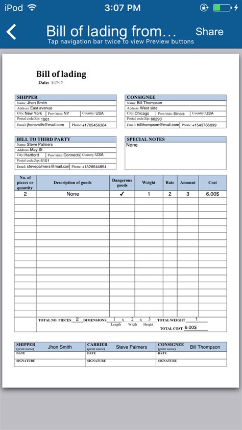 A straight bill of lading form contains the straight and simple fields, where you should write the names of all the items you are going to receive as the cargo. Bill of Lading App