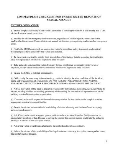 Commanders Checklist For Unrestricted Reports Of Sexual Assault