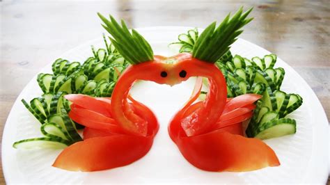 Cucumber And Tomato Show Veggie Carving Garnish Tomato Swan Design