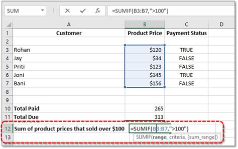Use Sumif Function In Excel Sumif Range Criteria Sum Range With Example