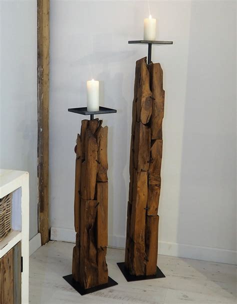Extra Tall Reclaimed Wood Pillar Candle Holder Rustic House Cornwall