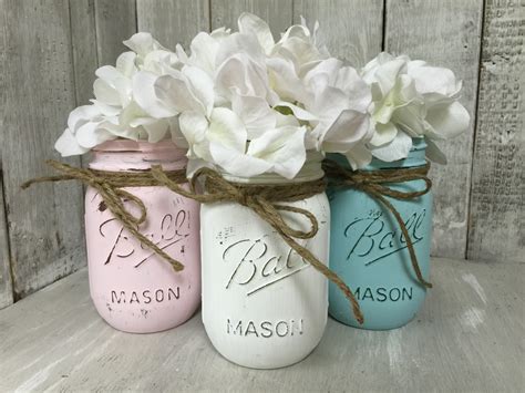 Shabby Chic Mason Jars Painted Mason Jars Mason Jar Vases Jars For