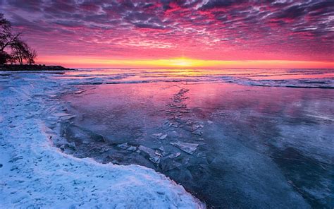 Winter Lake Sunset Wallpaperuse