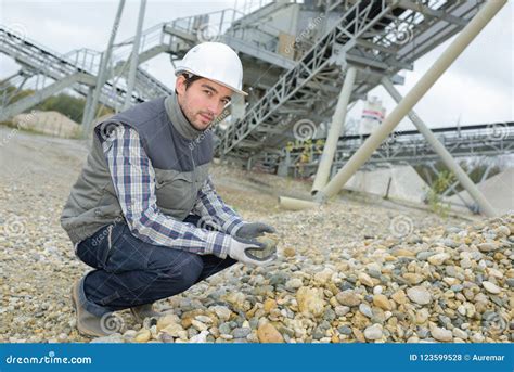 Worker Holding A Rock Stock Photo Image Of Precast 123599528