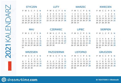 Calendar 2021 Horizontal Illustration Polish Version Stock
