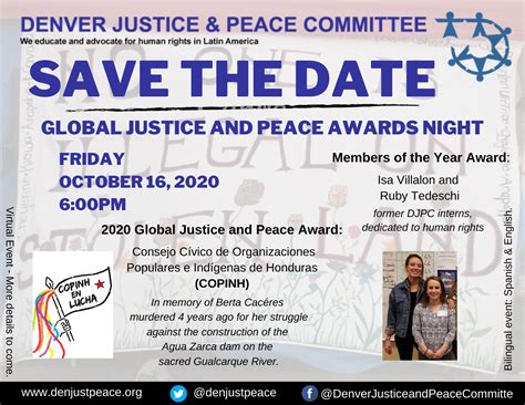 Save The Date Awards Night 2020 Denver Justice And Peace Committee