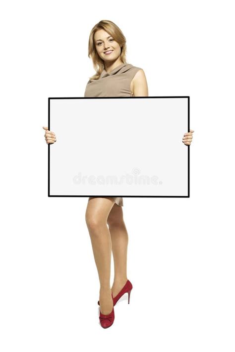 Attractive Woman Holding Up A Blank Sign Stock Photo Image Of Adult Holding