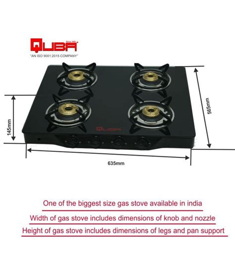 Quba 4 Burners Black Powder Coated Mild Steel Body Gas Stove In Black Color Designer Glass Top