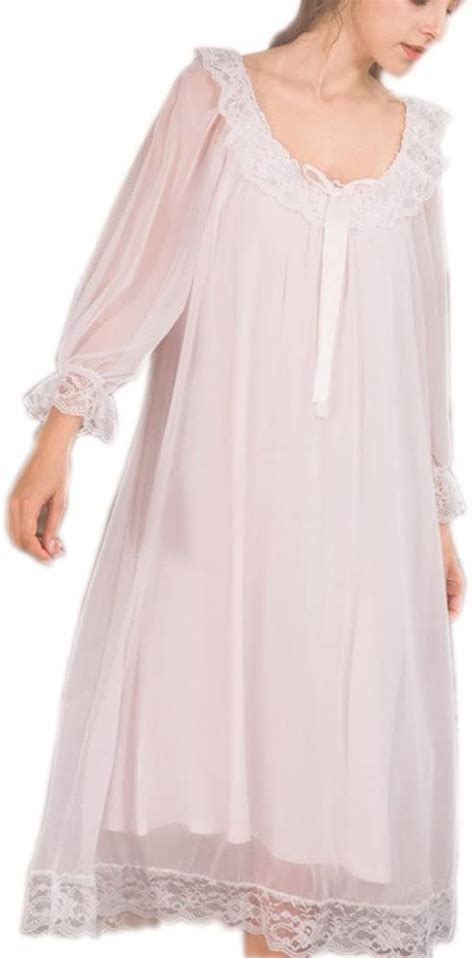 Womens Victorian Nightgown Long Sheer Vintage Nightdress Lace Lounge