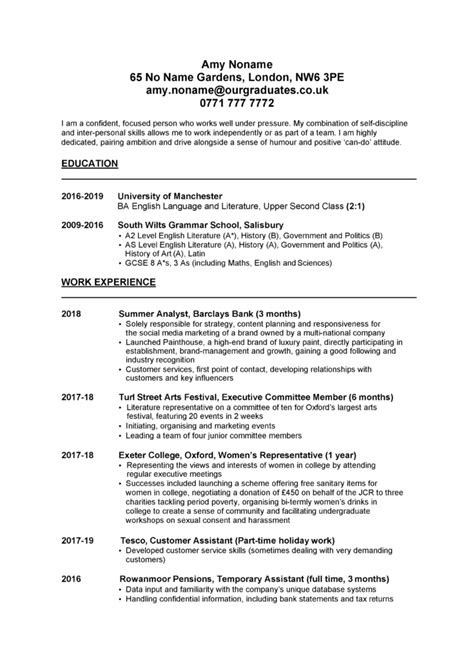 Personal Profile For A Graduate Graduate Cv Sample Cv For Students