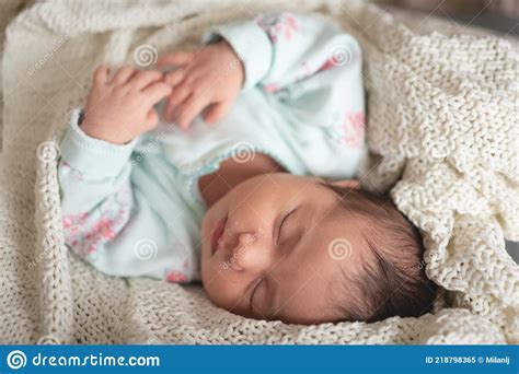 Small Baby Laying On A White Blanket Stock Image Image Of Cute