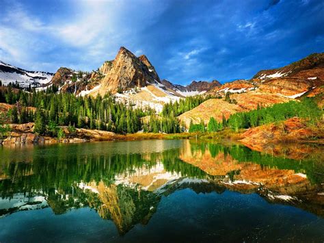 Utah Usa Mountain Lake Trees Nature Landscape Wallpapers Hd