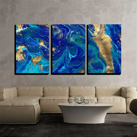 Wall26 3 Piece Canvas Wall Art Marbled Blue Abstract Background
