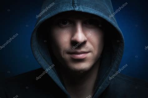 Scary Man With Hood In Darkness Stock Photo By ©titov 17473435