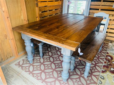 Rustic Farmhouse Table Set With Chunky Turned Legs And Etsy