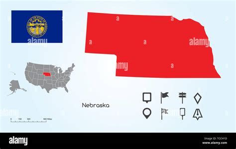 Map Of The United States Of America With The Selected State Of Nebraska