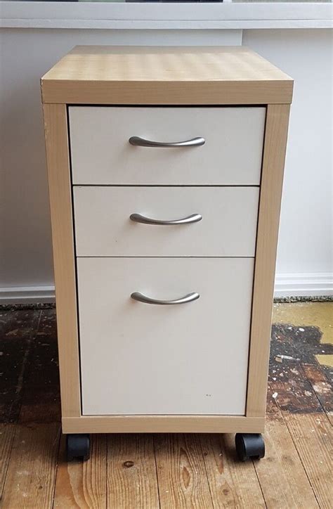 Ikea Birch And White Mikael Office Drawer Unit Filing Cabinet On