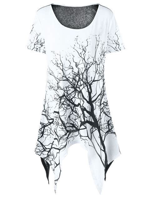 plus size tree print asymmetrical t shirt white and black 3l19583213 size xl plus size