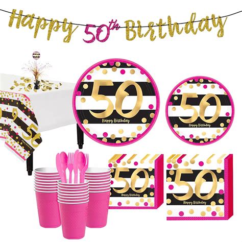 Pink And Gold 50th Birthday Party Kit For 32 Guests Party City