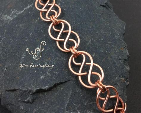 Handmade Solid Copper Bracelet Celtic Chained Links Handmade Wire
