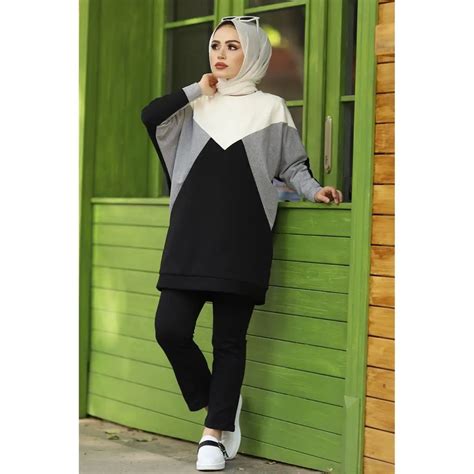 Double Hijab Suitwomen Tunic Blouse Sport Wear İslamic Clothing Female