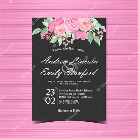 Premium Vector Pink And Black Floral Wedding Invitation Card
