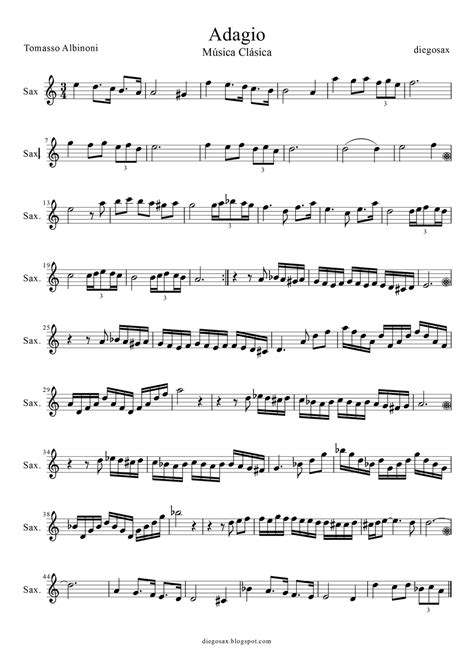 Diegosax Adagio De Albinoni Partitura De Saxofón Del Adagio De