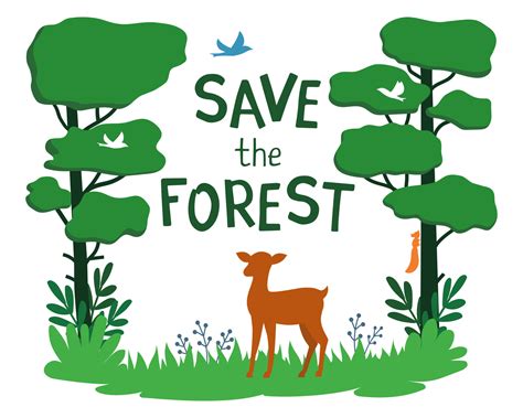 Guardar El Concepto De Bosque Con Plantas Verdes Ciervos Y Siluetas De