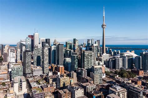 Aerial View Of Downtown Toronto On A Sunny Day Ontario Canada