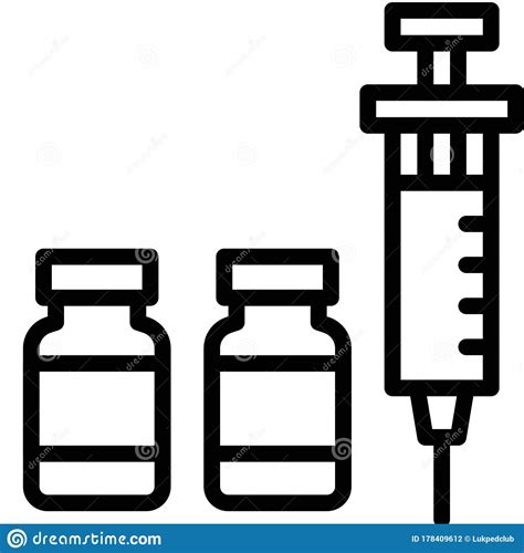 Syringe With Medicine Bottles Vector Illustration, Line Style Icon ...