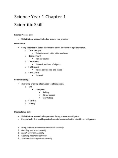 Science Year 1 Chapter 1 Scienctific Skills Topic Science Process