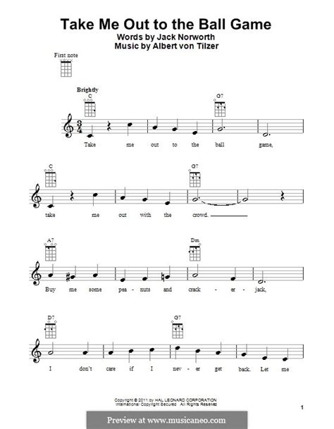 Play along with guitar, ukulele, or piano with interactive chords and diagrams. Take Me Out to the Ball Game by A.v. Tilzer - sheet music ...