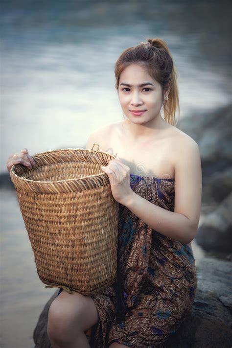 Asian Woman Bathing In A Stream Stock Image Image Of Myanmar Girl