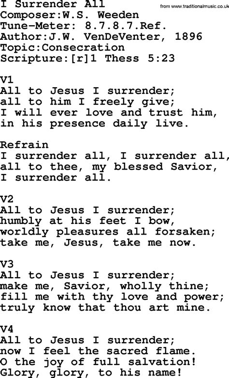 Adventist Hymn I Surrender All Christian Song Lyrics With PDF