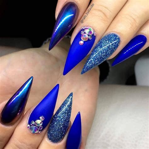 50 Fabulous Sparkly Giltter Acrylic Blue Nails Design On Coffin And
