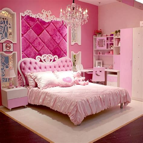 European Style Mdf Pink Princess Girl 4pcs Bedroom Furniture Princess
