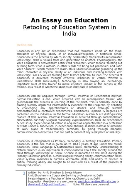 an essay on education analysis of education system in india what we need to modify pdf