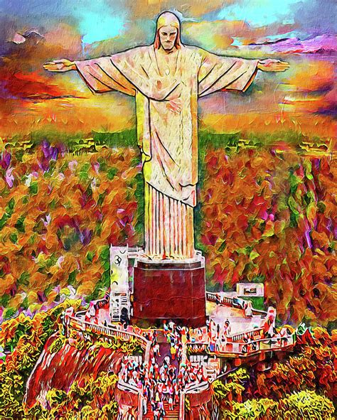 Statue Of Cristo Redentor With Open Arms Blessing Everyone One Of The Main Tourist Attractions