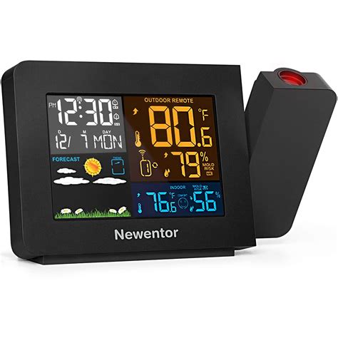 Newentor Weather Station With Atomic Projection Alarm Clock For Bedroom