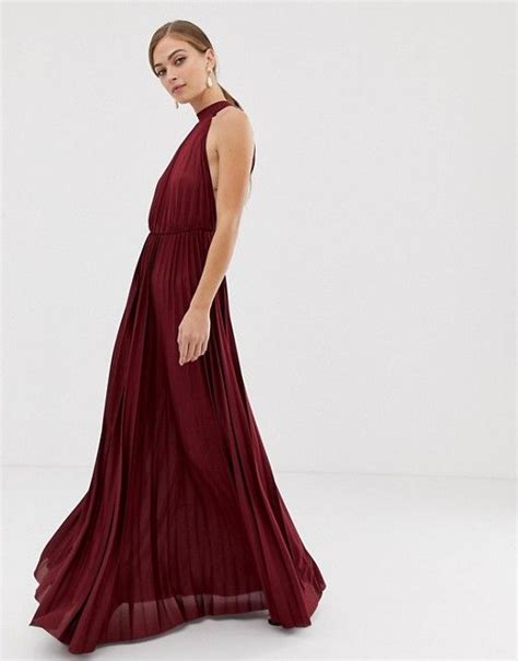 Asos Design Halter Pleated Waisted Maxi Dress Asos Red Wedding