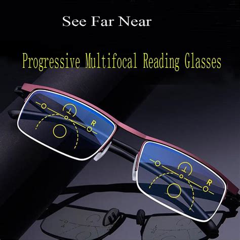 buy progressive reading glasses multifocal anti blue ray glass glasses half frame metal alloy
