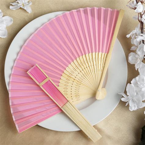 Pink Asian Silk Folding Fans Tableclothsfactory