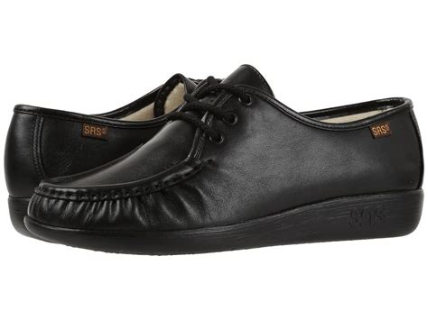 Sas Siesta Comfort Shoes Black Leather Lace Up Wedge Walking