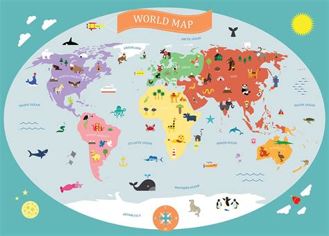 An Illustrated Map Of The World With Animals