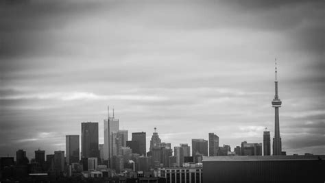 4k Black And White Timelapse Of Toronto Skyline With Moving