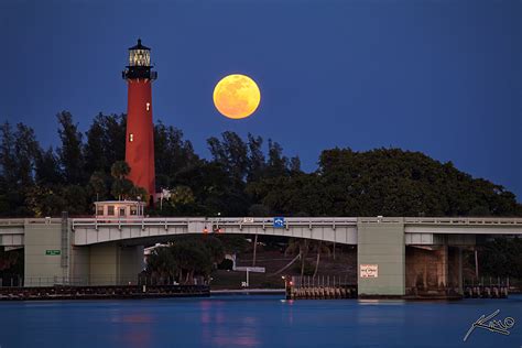 Full Moon Rise At Jupiter Lighthouse Hdr Photography By Captain Kimo
